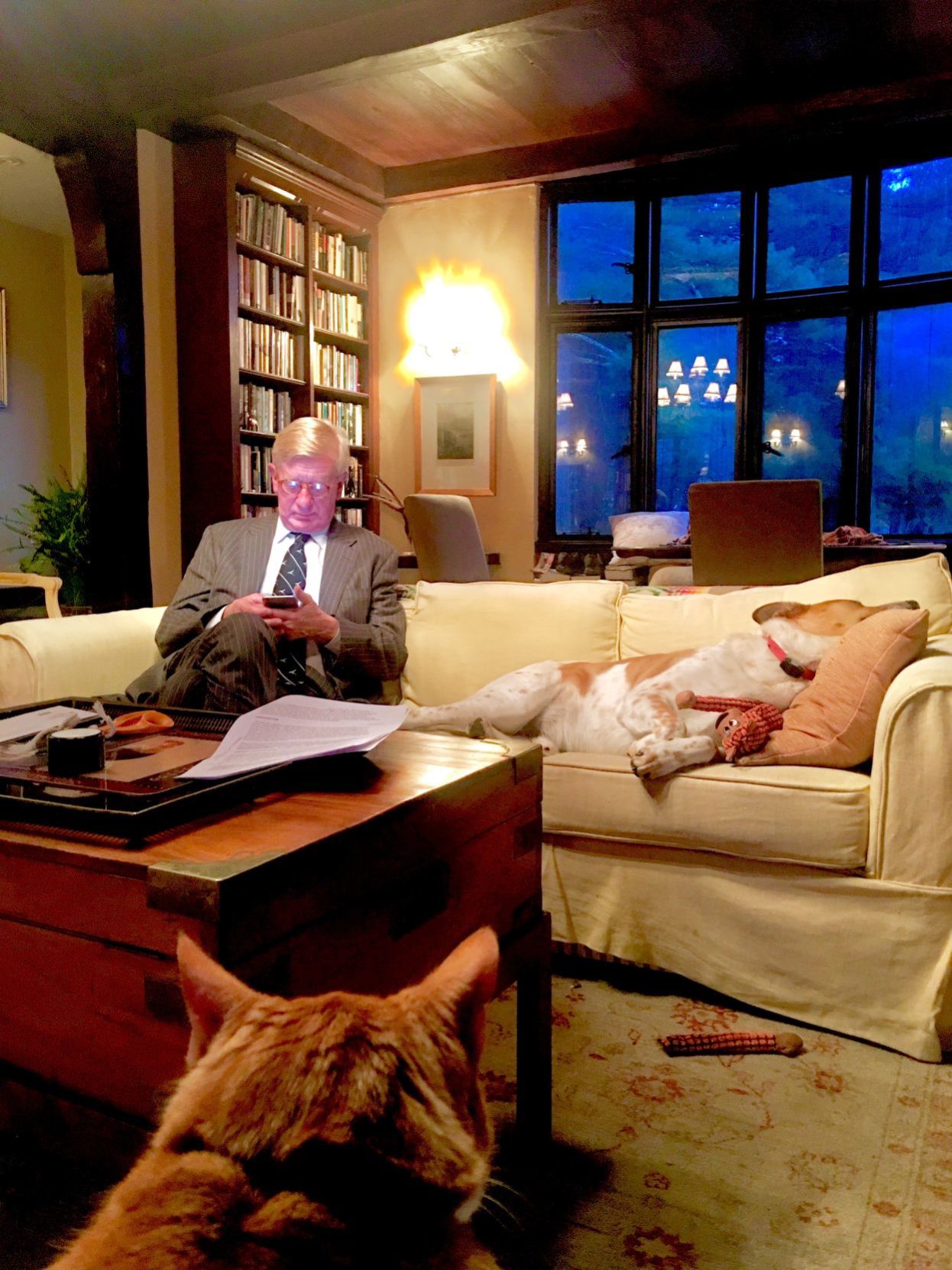 William Weld with his dog and cat